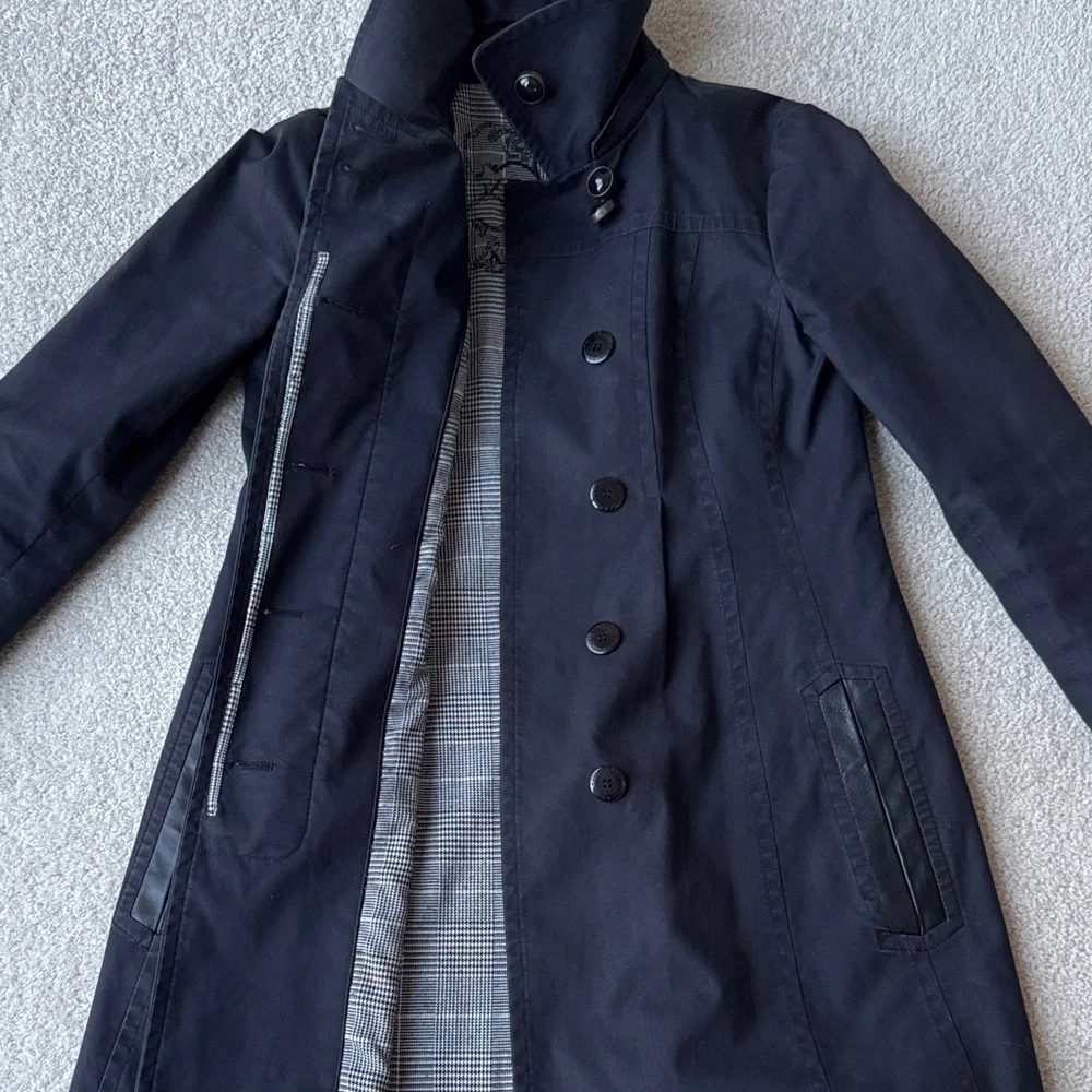 Mackage Women's Black Trim Leather Trench Coat - Picture 10 of 16